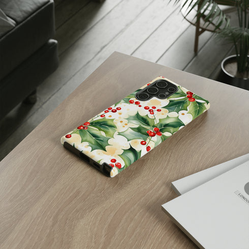 Christmas Holly on a Golden Background - Impact Resistant Phone Case